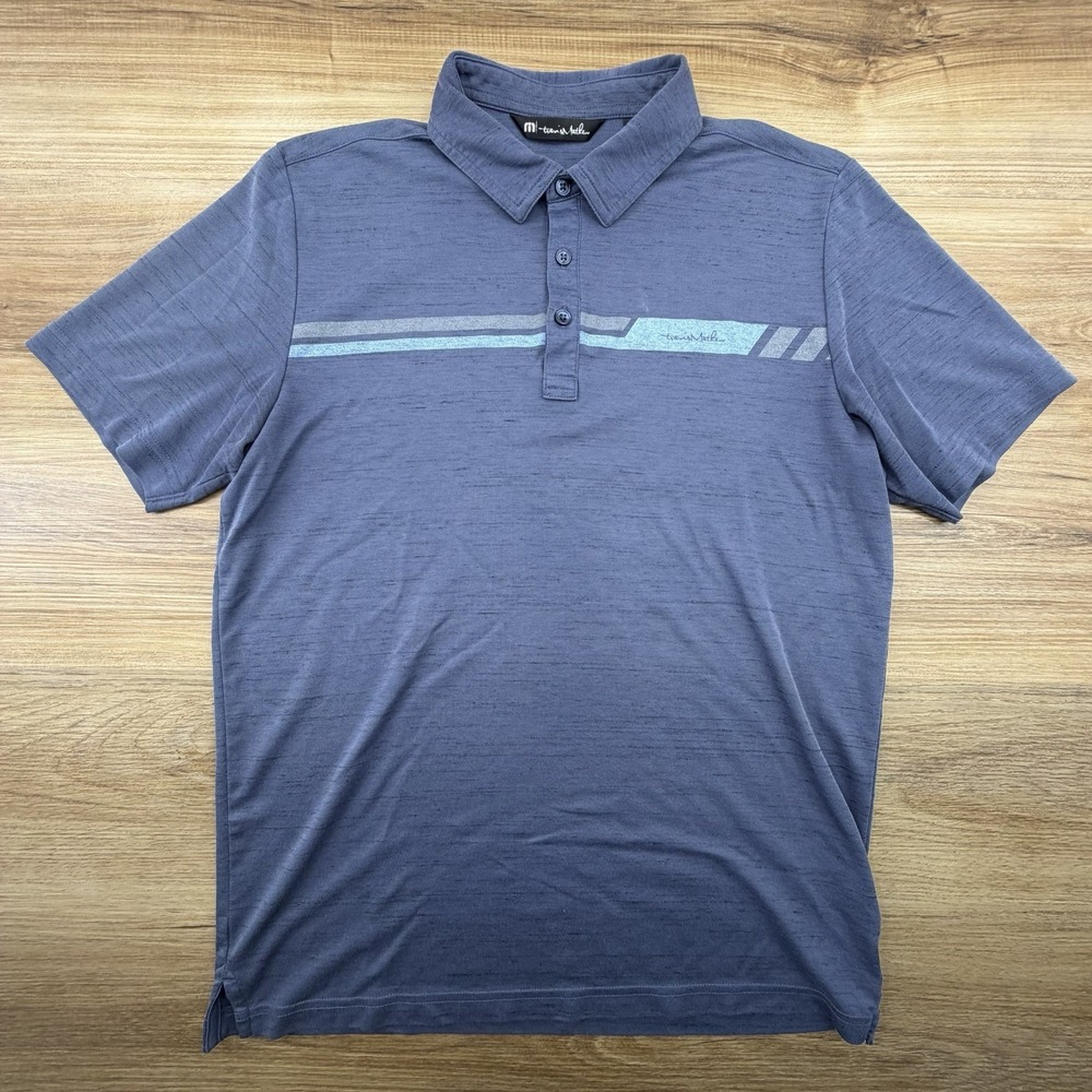 Travis Mathew Mens M Blue Chest Stripe Performance Stretch Polo Short Sleeve - Picture 2 of 8